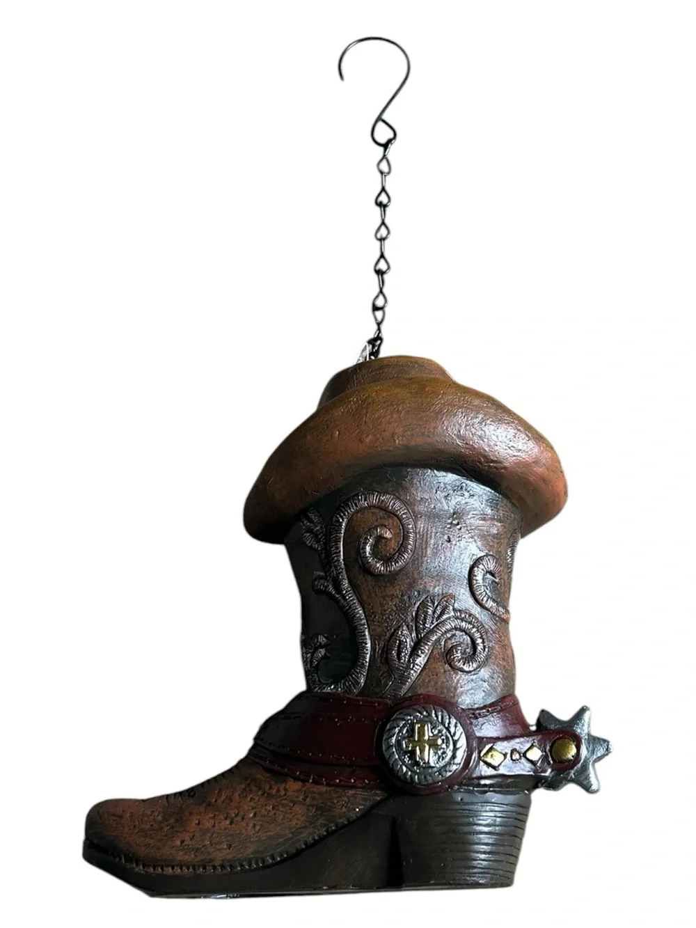 Rustic Western Cowboy Boot Birdhouse Hanging Decor New No Box - Picture 2 of 8